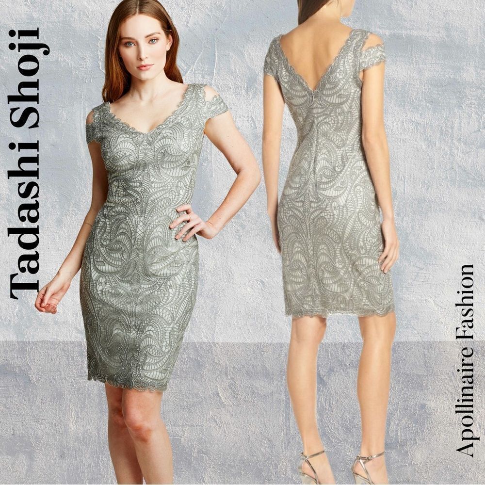 TADASHI SHOJI FORD CUTOUT DRESS IN ASH GREY METALLIC SIZE 16 NWT